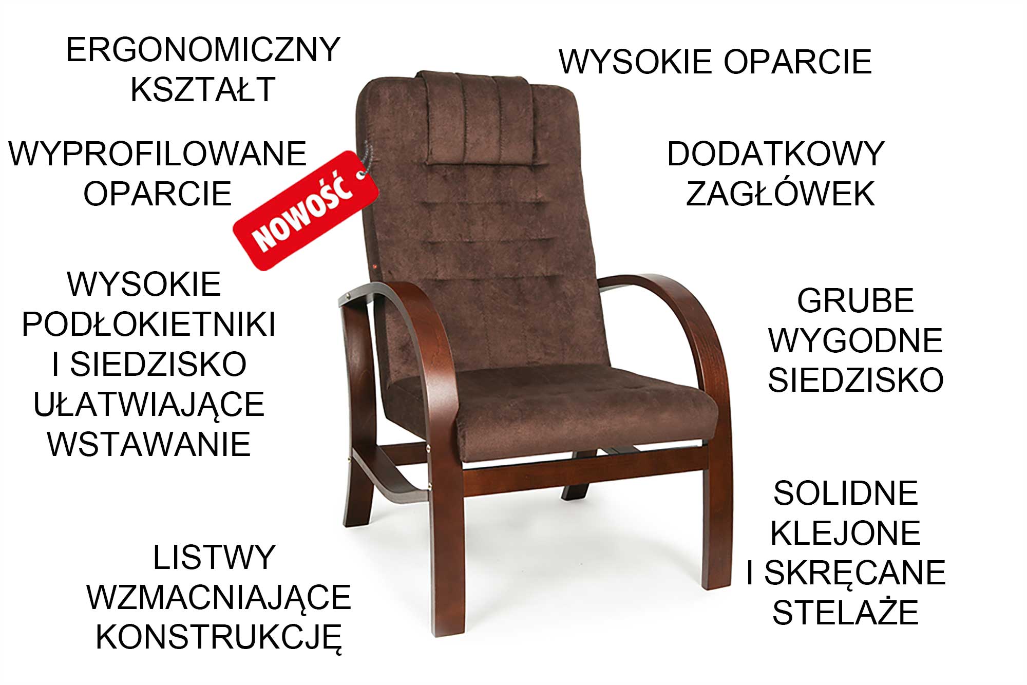 Fotel dla seniora Lumo z wysokimi podłokietnikami